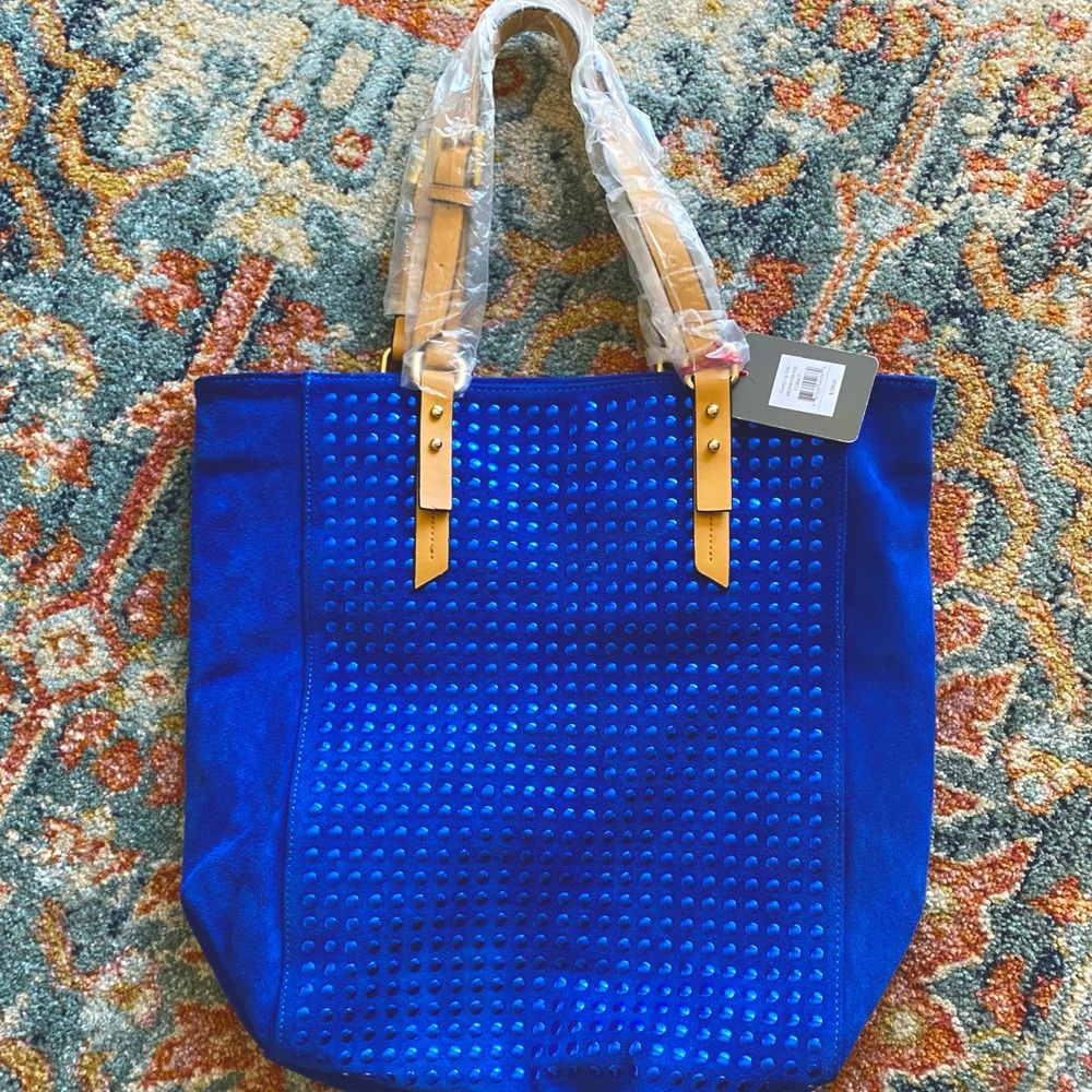 Kelsi Dagger large Cicely Suede Tote Bag. NWT cobalt blue. Leather. Zip pocket